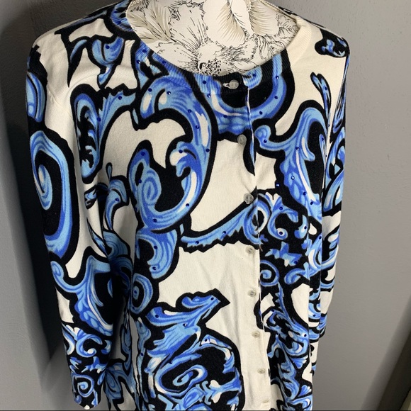 Cyrus Sweaters - Cyrus Cardigan Sweater Cream Blue Roses XXL 2XL